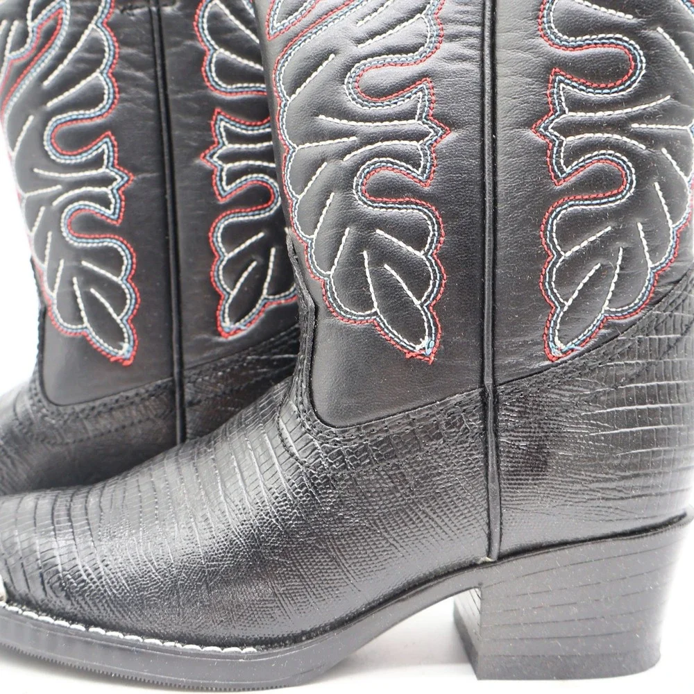 Laredo Western Cowboy Boots Kids Size 2D Vintage Black Lizard Embossed 28-2230-6